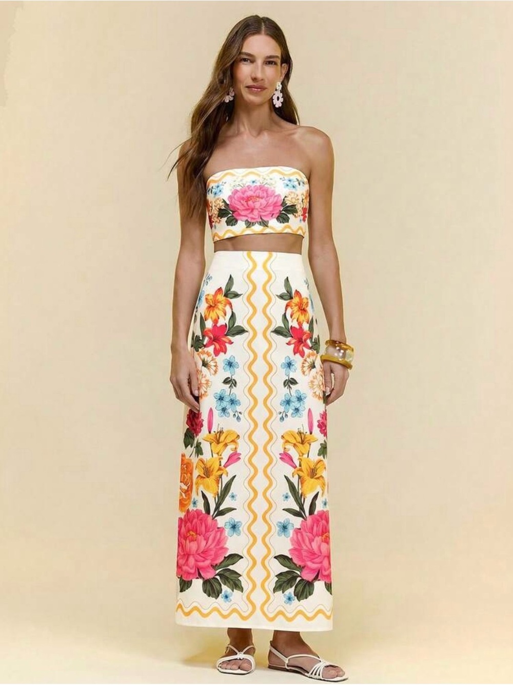 White Floral Two-Piece Maxi Skirt Set - Picture 4 of 7